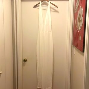 New White Ribbed Halter Top Long Length Dress